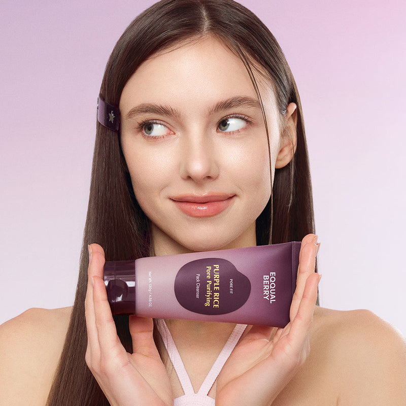 قناع وغسول Eqqualberry Purple Rice المنقّى للمسامات بـ٦ أنواع طين — ١٣٠ جم